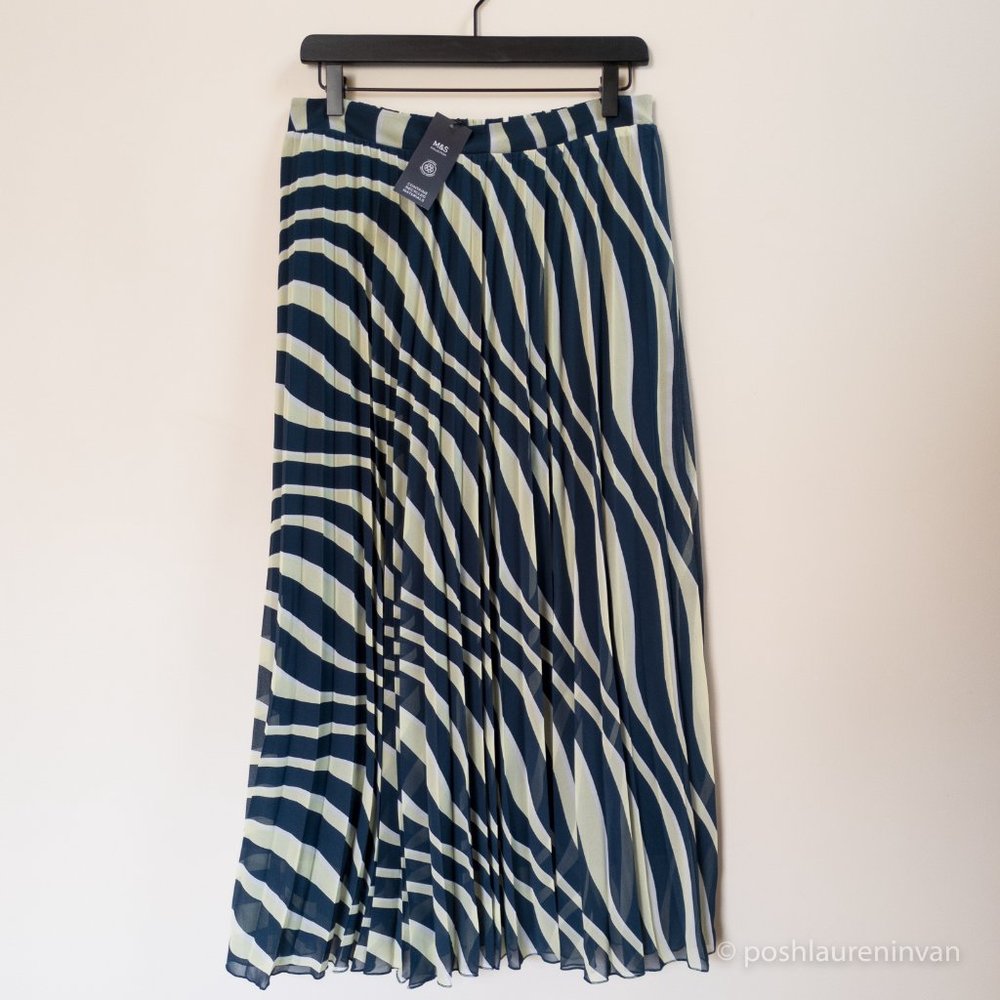Marks & Spencer Tall M&S Collection Striped Pleated Midi Skirt NWT 8 - Picture 5 of 16